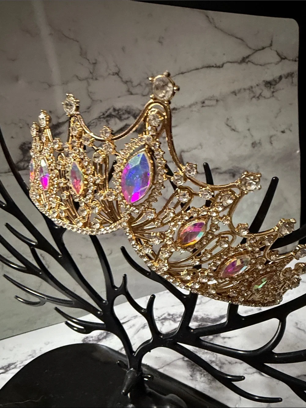 Gold Tiara with Iridescent Rhinestone Accents NWT